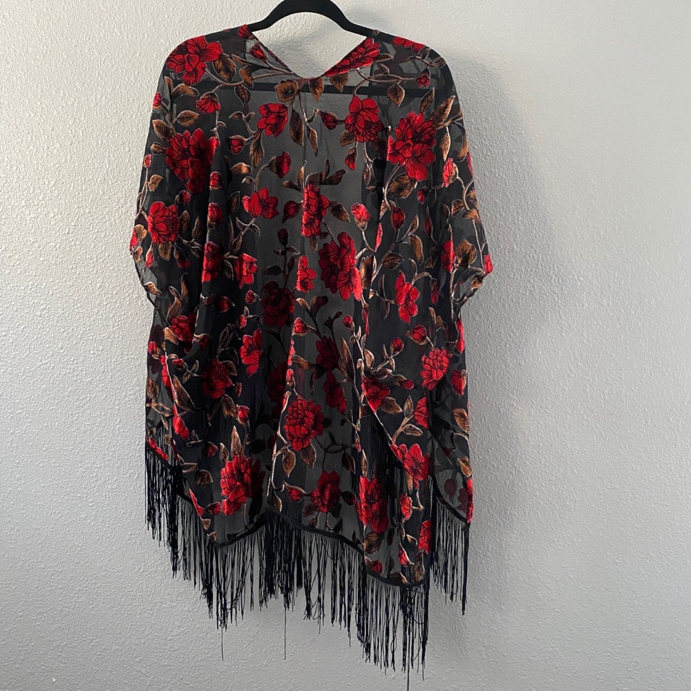 Velvet Burnout Kimono OS Whimsigoth Fringe Festival Stevie Nicks Witchy Gothic - Picture 2 of 8